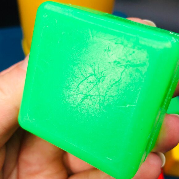 1977 Fisher Price Baby's First Blocks Shape Sorter Yellow Bucket Blue Lid - Picture 3 of 10